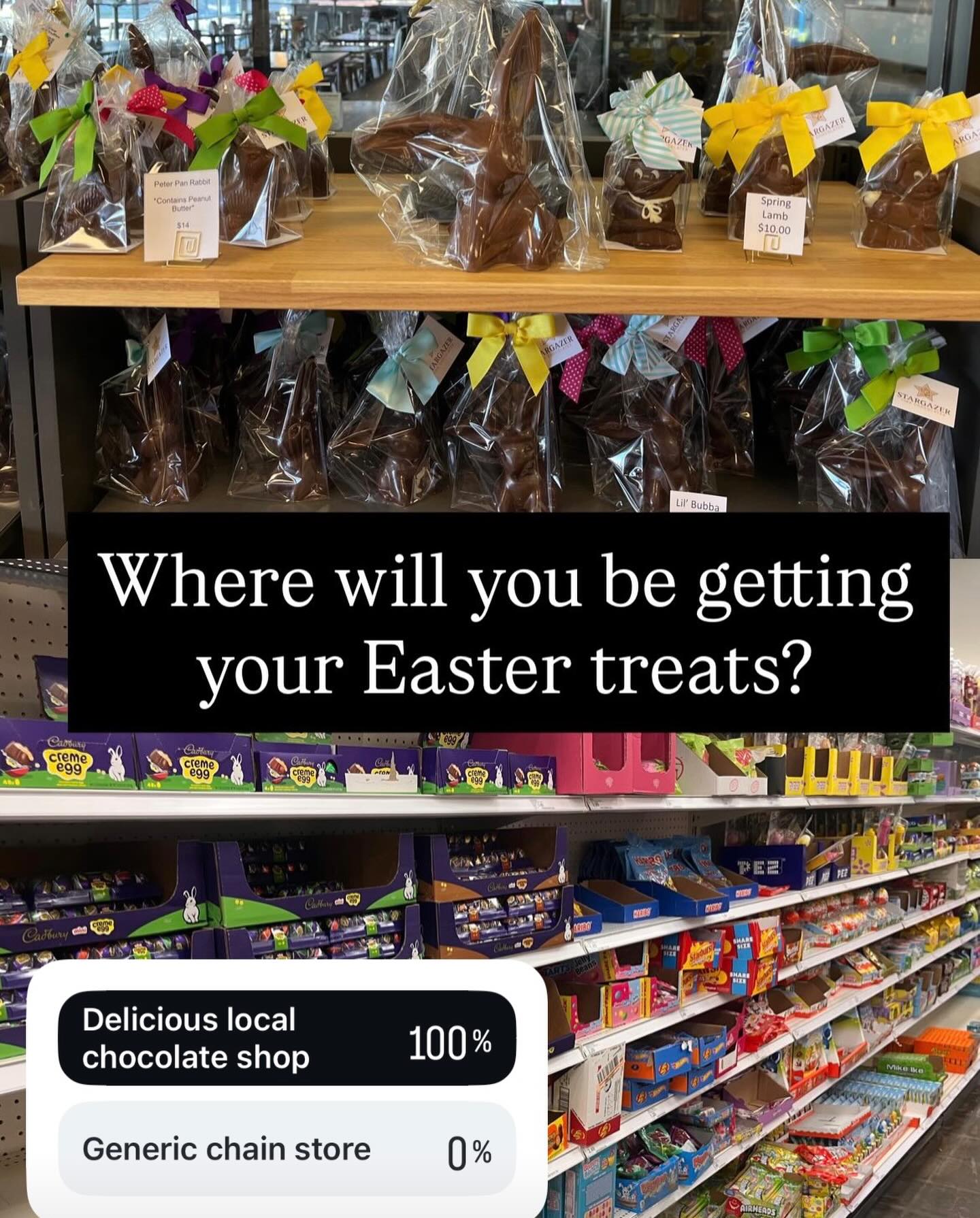 We know where we’re shopping! 😉
Our bunnies, lambs, chicks, and crosses are stocked up and ready for you!
#easterchocolates #stargazerfinechocolatesandcoffeebar #denverchocolate #denverlocal