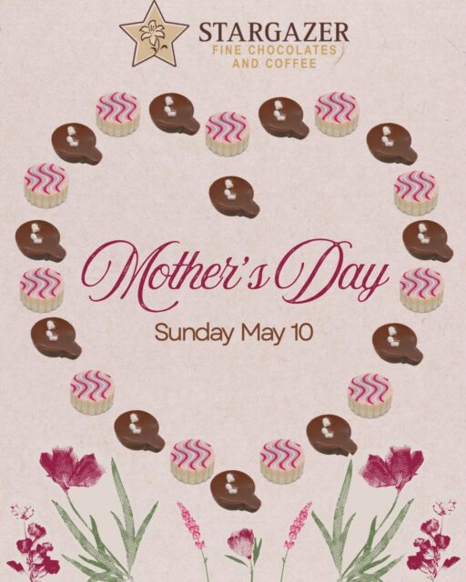 Mother’s Day is just a month away!
Our chocolates go beautifully with any bouquet!
Featured are our Passion Rum and London Fog Triffles.
The Passion Rum Truffle is filled with a passion fruit puree in a dark chocolate rum ganache and wrapped in a sweet white chocolate shell.
The London Fog Truffle is a milk chocolate ganache infused with Earl Grey tea and vanilla in a cup shaped milk chocolate shell with a tiny sugar cube on top.
How will you be celebrating?
#mothersday #mothersdaychocolates #stargazerfinechocolatesandcoffeebar #denverchocolate