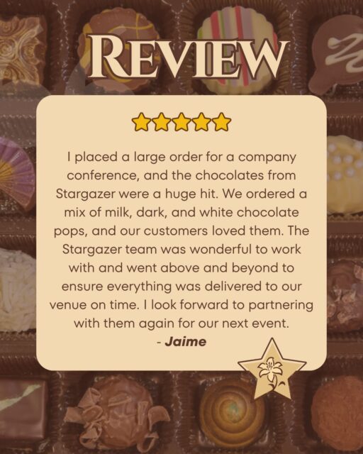 Thank you, Jaime! It was a joy to work with you!
Contact us for your event needs!
#review #stargazerfinechocolatesandcoffeebar #denverchocolate #smallbusiness #famikybusiness