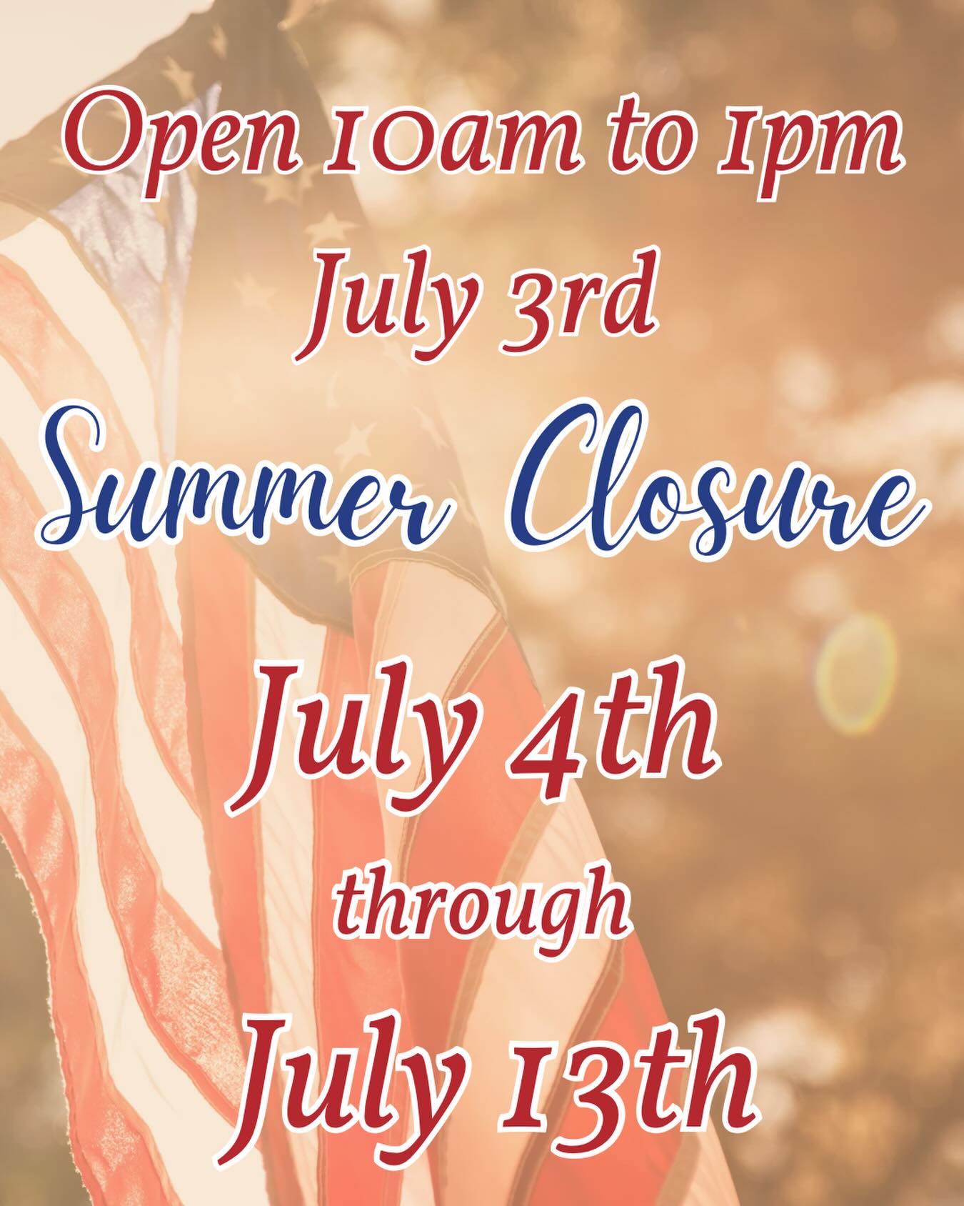 A little heads up! 
We will be open on Friday July 3rd from 10am to 1pm to give you a chance to stock up for your July 4th plans. 
We will stay closed until July 14th for a summer break. 

We hope you enjoy the sunshine and look forward to seeing you again up our return!

#fourthofjulychocates #stargazerfinechocolates #familybusiness #denverchocolate