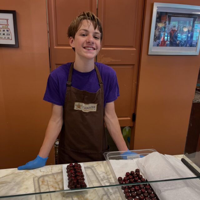 When we say we are a family business, we are not kidding! Gregory has been waiting his turn to join the Stargazer team since the shop opened when he was just 5 years old! 
He is a huge help around the shop and makes us all crack up with his large joke repertoire! 

#familybusiness #familychocolateshop #stargazerfinechocolates #denverfamilybusiness #denverchocolate