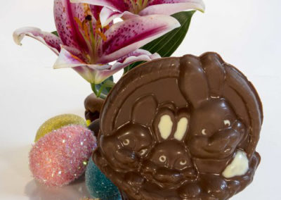 Chocolate Basket with Chocolate Easter Bunnies