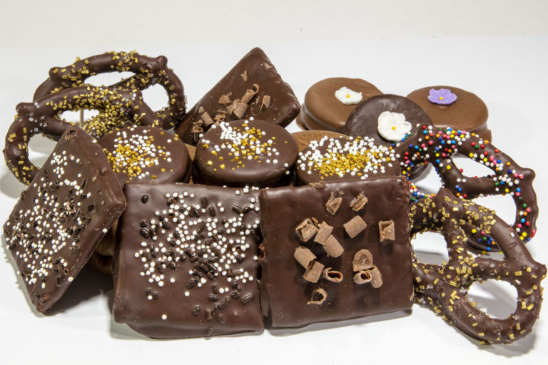 Chocolate dipped grahams or pretzels Stargazer Fine Chocolates